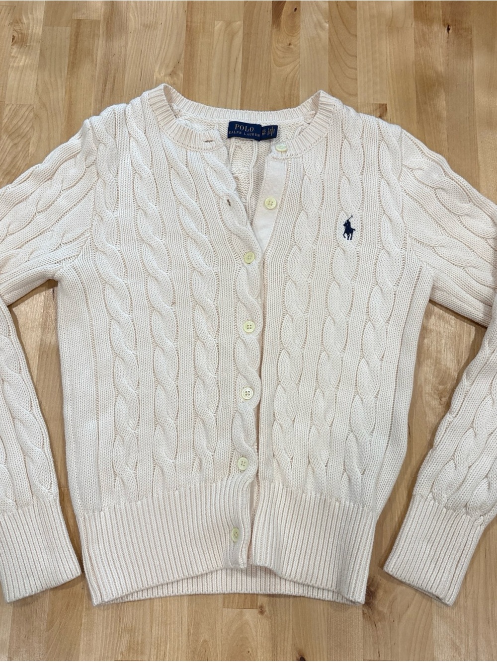 Polo Ralph Lauren Women's 100% Cotton Cable Knit Cardigan Sweater Cream Size XS